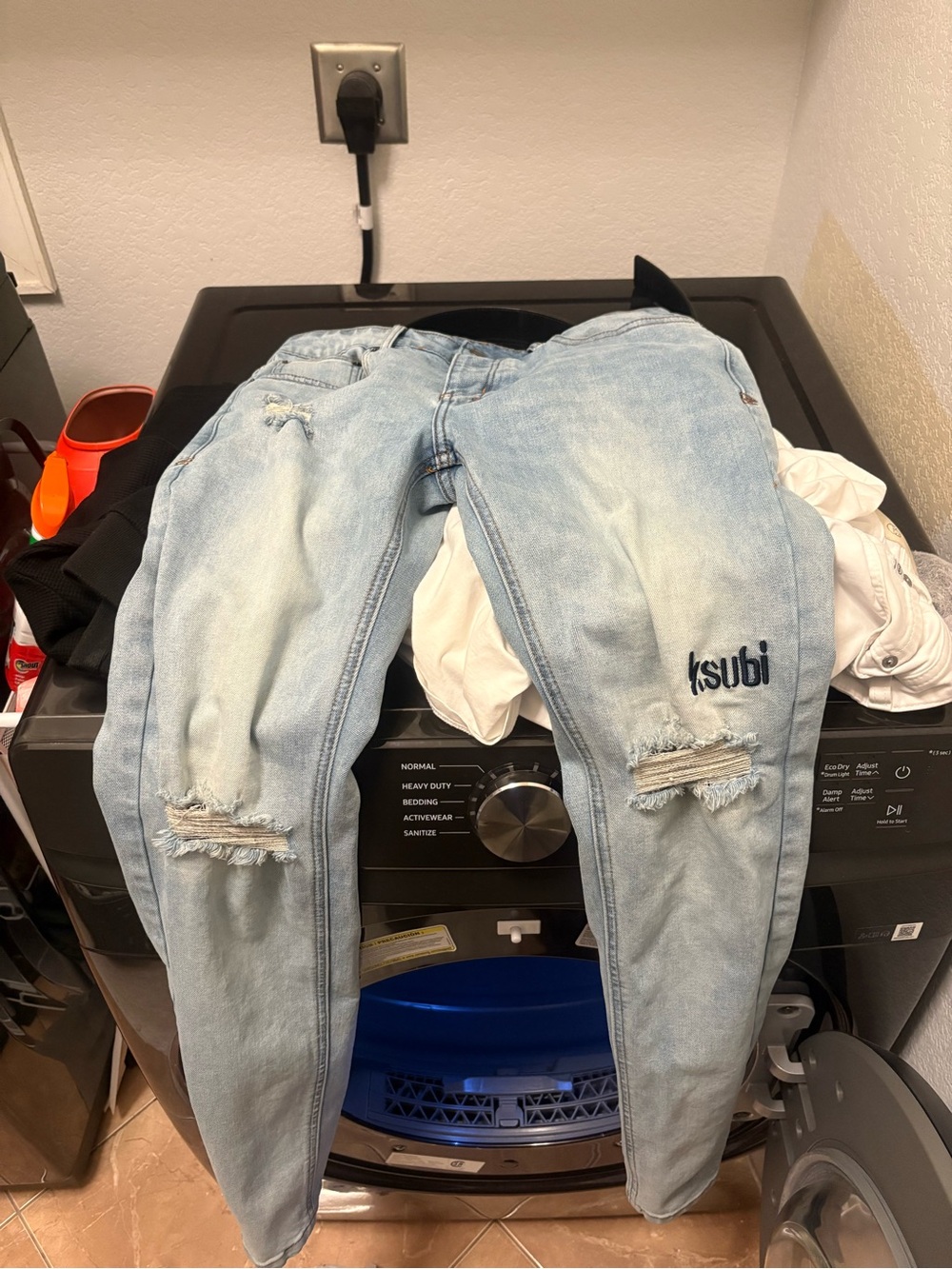Ksubi Light Blue Distressed Slim Straight Jeans